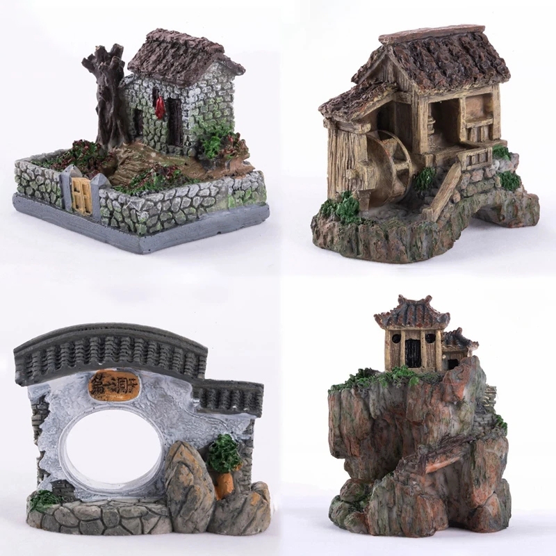 Miniature Fairy Garden House thatched cottage Bridge Aquarium Fish Tank Micro Lanscaping Bonsai Boat Rockery Pavilion Mini Mountain Ornament Decoration Accessories Home Decor