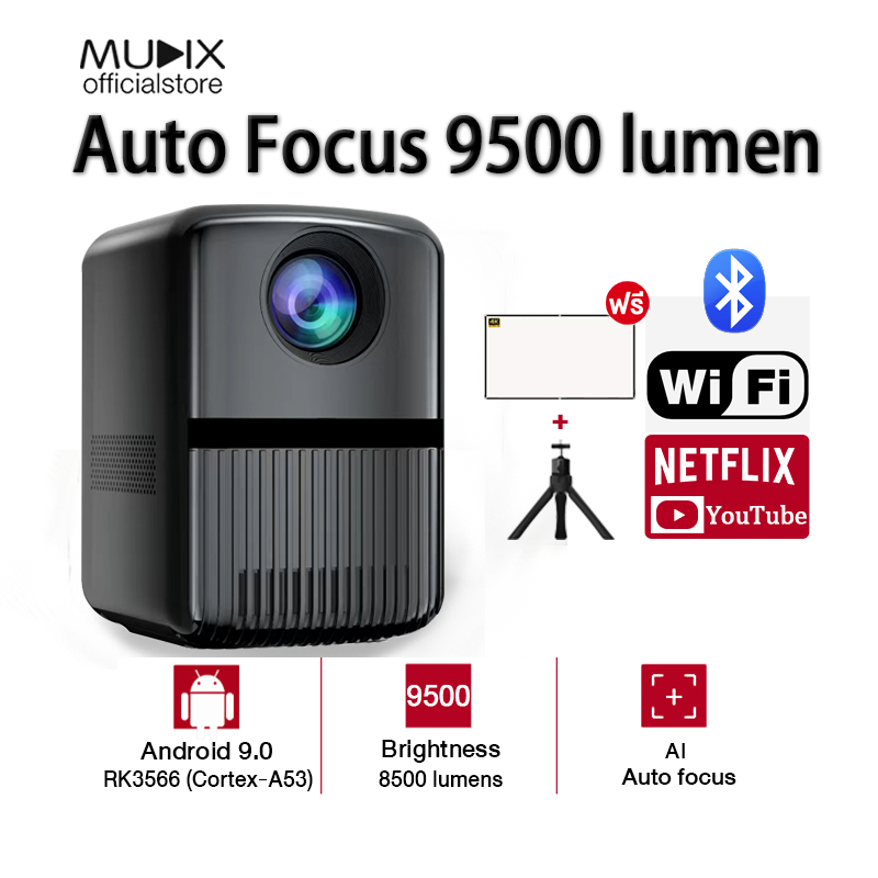 MUDIX 9500 lumens ultra hd with wifi 1080P projector mini portable for phone With Bluetooth Home projector for Cellphone android Ilepo Cinema Projector wall mount Beamer Projection Media Player