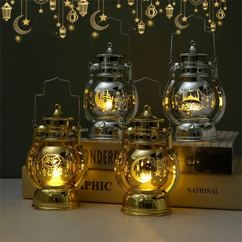 Ramadan Kareem Creative Handheld LED Lantern Lamp 2023 EID Mubarak Decorative Night Light Home Islam Muslim Party Tabletop Ornament Ramadan Decoration Supplies