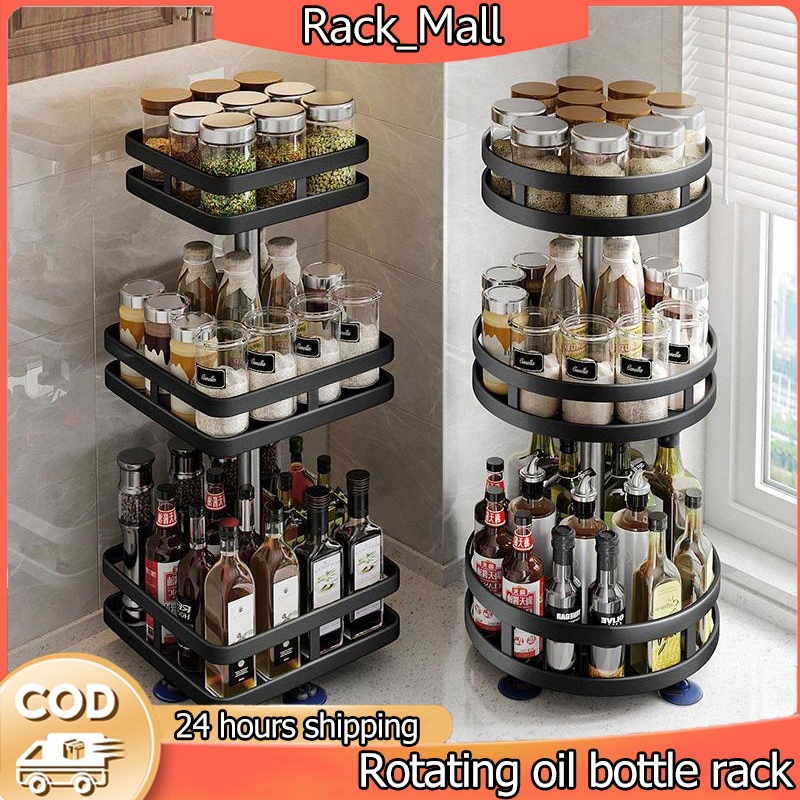 1/2/3 Tier 360° Rotating Spice Rack Rak Rempah Rak Penyimpanan Kitchen Seasoning Storage Rack Cosmetic Storage Rack