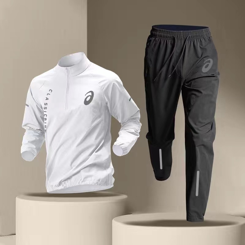 Men's Night Running Set Reflective Long-Sleeve Shirt Half-zip Jogging Windbreaker Track and Field Gym Training Kit Leisure Outdoor Sports Accessories Quick-Dry Breathable Thin