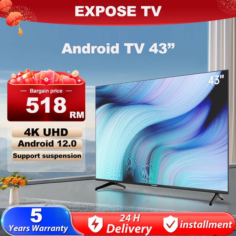 Smart TV 43 Inch 4K UHD Android TV 12.0 TV Murah Television Digital TV 1080P Hanging HDR HDMI Ultra High Definition