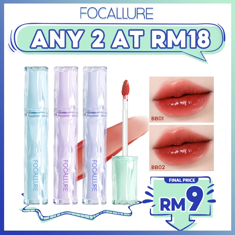 FOCALLURE Pro Juicy Jelly Watery Lip Tint Glossy Plump High Pigment Long Wear Lip Gloss Lightweight Non-sticky