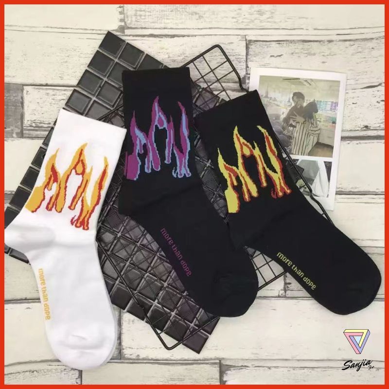 Korean version of ins purple flame stockings men socks trendy brand Harajuku hip-hop socks women mid-tube socks cotton