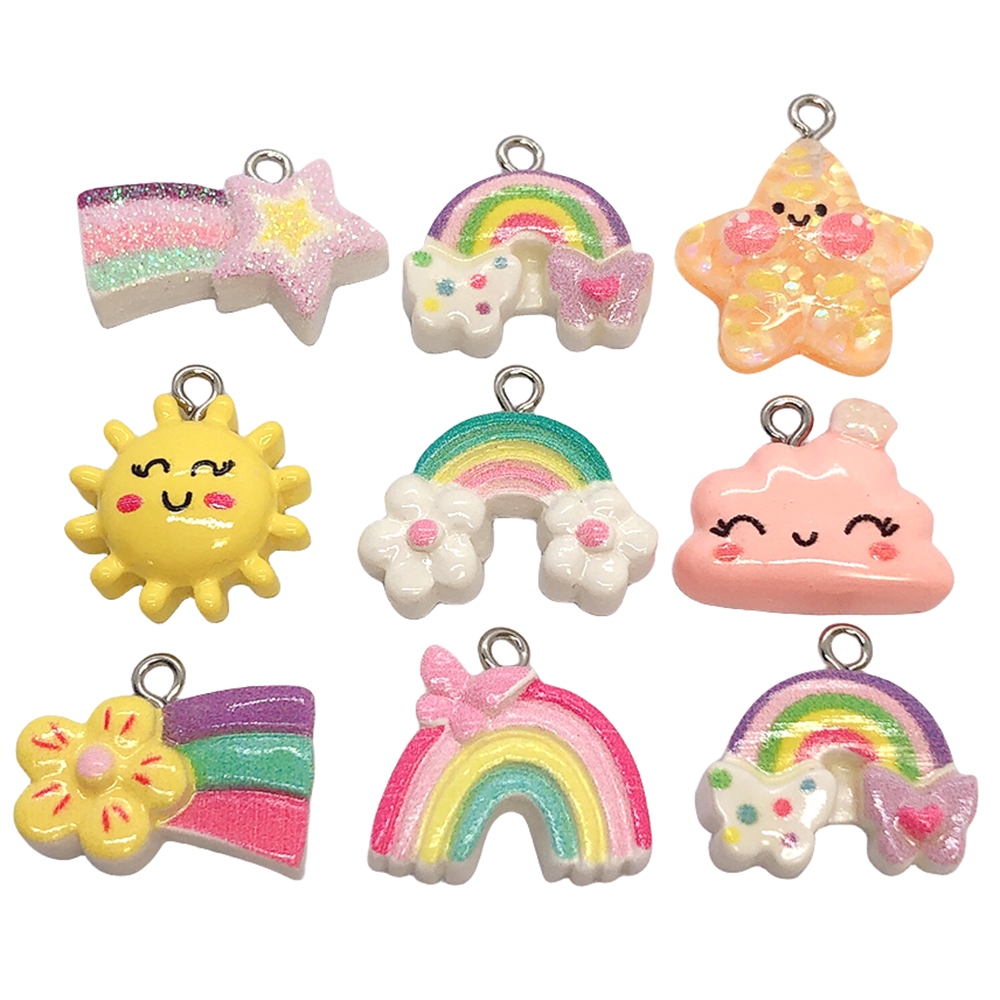 4pcs Resin Earring Charms Diy Findings Keychain Bracelets Sun Rainbow Pendant For Jewelry Making