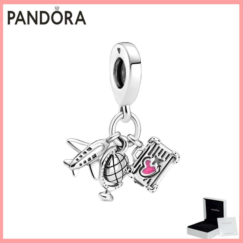 100% Authentic (with box) Pandora S925 sterling silver agent to purchase products Airplane, Globe & Suitcase Dangle Charm