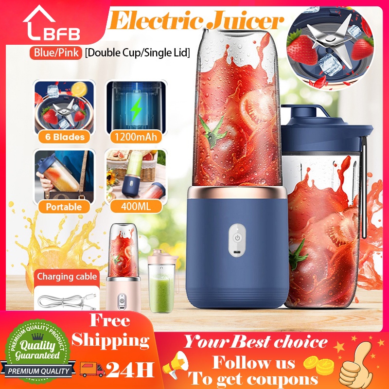 Fruit Juicer Blender Mini Electric Wireless Portable Fruit Juicer Blender USB Charging 6 Blades [Free Juice Cup] 果汁榨汁杯