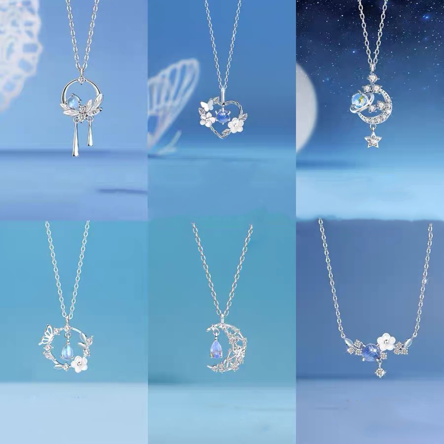 Fashion Korean diamond planet flower necklace women silver color ins fine student birthday gift
