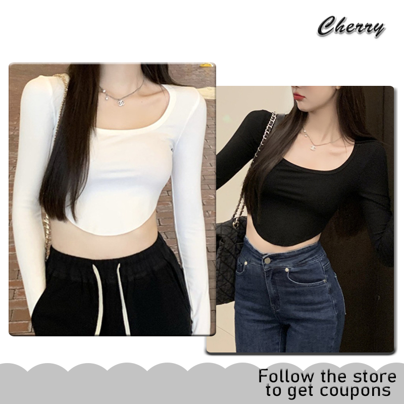 【READY STOCK】 CherryShop⭐Crop Tops Long Sleeve Top tshirt inner wear Cropped Crop Top Shipping from Johor