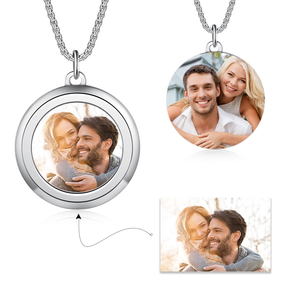 Personalized Necklace Photo Round Pendant Stainless Steel for Men Women Customized Picture Necklace Engraved Necklace Fashion Necklace Free Shipping Necklace for Girlfriend