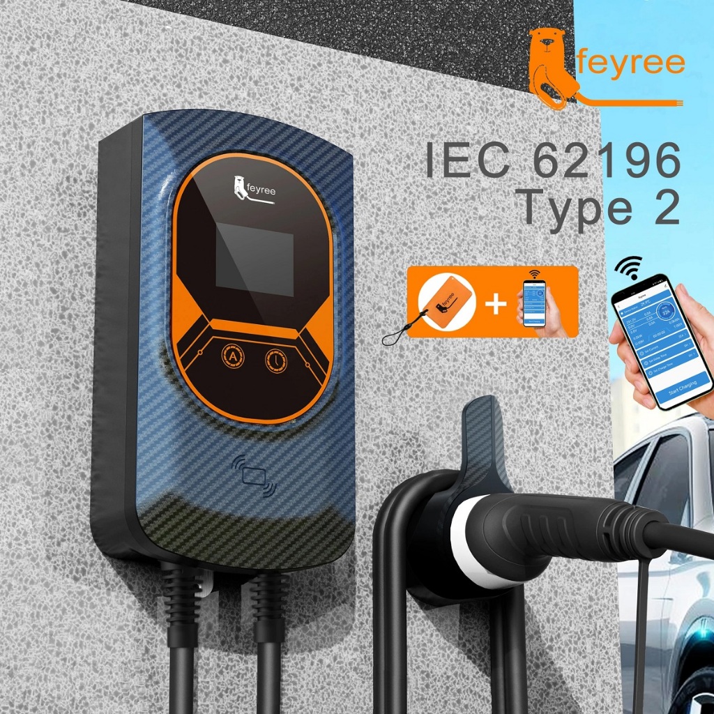 feyree EV Charging Station 32A Electric Vehicle Car Charger EVSE Wallbox Wallmount 7.6/11/22KW Type2 Cable IEC62196 APP Control