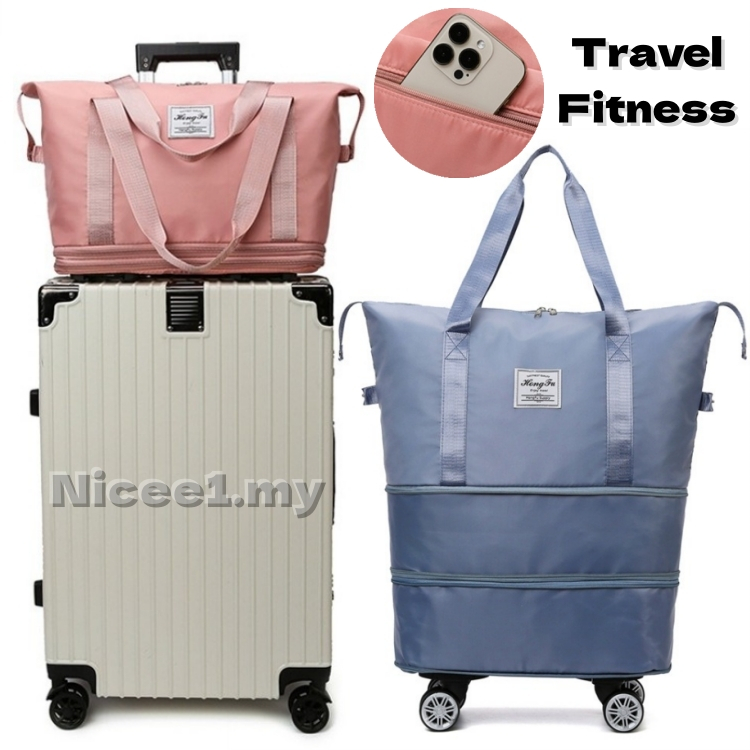 [6 Colors] Waterproof Large Capacity Travel Wheels Bag Foldable Short Trip Luggage Bag Expandable Portable Fitness Backpack
