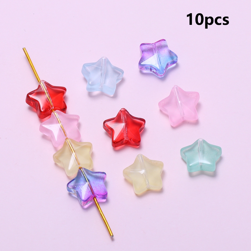 10pcs Colorful Glass Beads Diy Jewelry Bracelet Accessories Charm Pentagram Colored Glass Beads