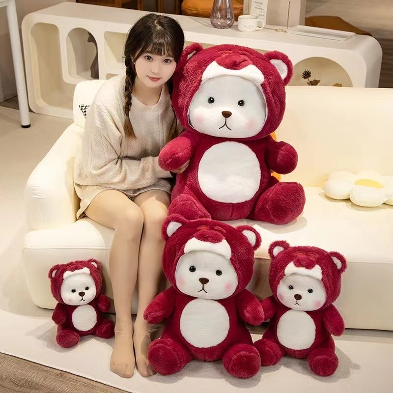 正版Tik Tok Same Style Cute Transformation Bear Doll 草莓莉娜熊 变身小熊 Lena ins Creative Healing Girl Plush Pillow Children's Toy Ragdoll Little Birthday Gift 变身小熊公仔 莉娜熊玩偶 ins创意可爱治愈玩偶娃娃 莉娜熊 女生毛绒玩偶抱枕 儿童玩具 布娃娃小熊玩偶 莉娜熊公仔 小熊玩偶