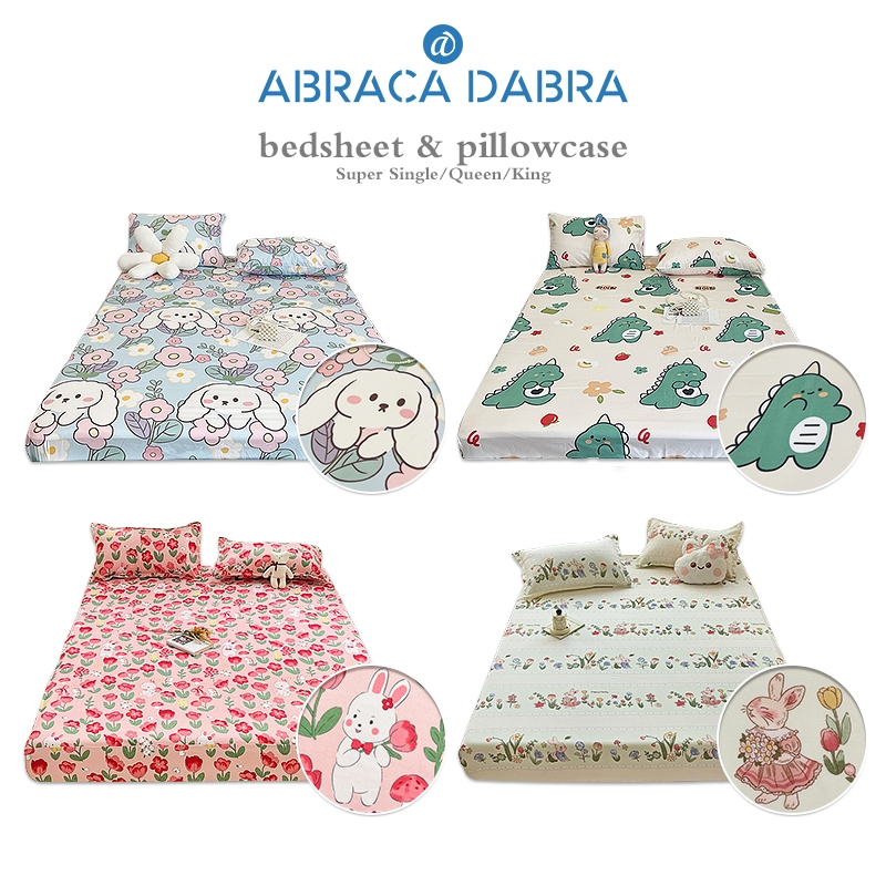 【Malaysia Ready Stock】Abraca Dabra Premium Cotton Cadar Murah Hebat Fitted Sheet Getah keliling Queen King Single Size Cadar Pillowcase Cadar Bergetah Keliling Sarung Bantal hari raya