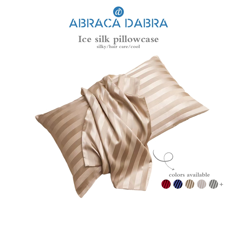 Abraca Dabra Luxury Satin Soft Breathable 1 Piece pillowcase Silk Solid 100% Quality Cool Feeling 51x76cm stripe Pillow case sarung bantal hari raya