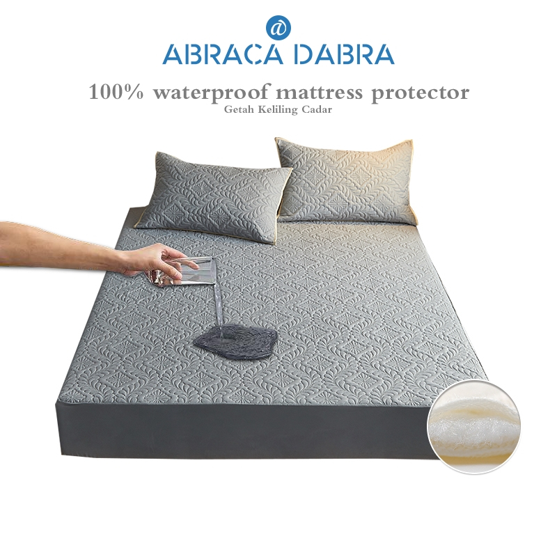 【Malaysia Ready Stock】Abraca Dabra 100% COTTON Waterproof Mattress Protector Single Queen King Size Washable Fitted Bedsheet Whaterproof Bedsheet Bedspread Cadar Plain Color hari raya