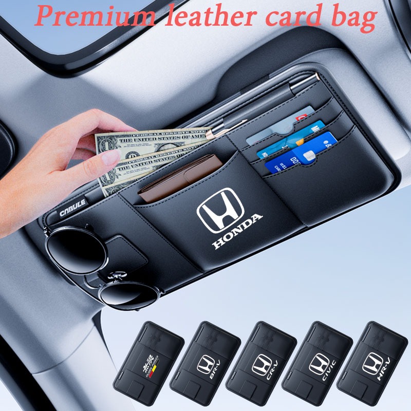 Honda Car High end Leather Sunshade Storage Clip Function Glasses Clip Card Clip ID Storage Bag City Civci Fit Jazz HRV BRV CRV Brio Accord Lead mobilio