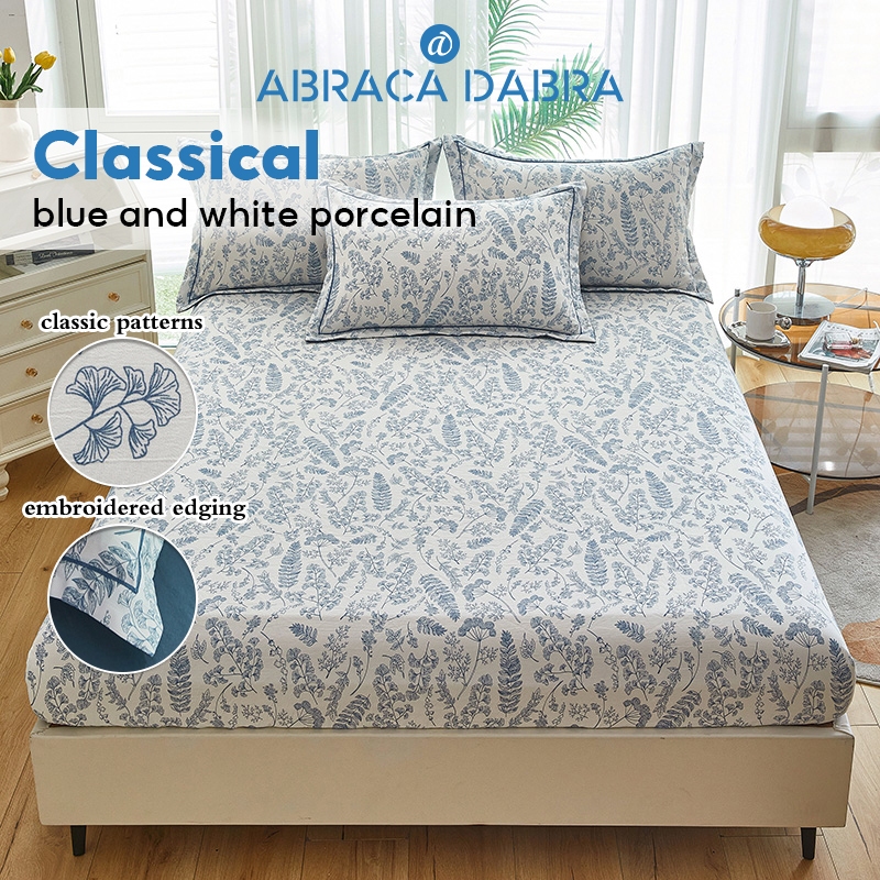 【Malaysia Stocks】Abraca Dabra Premium Wash Cotton Fitted Bedsheet Soft Skin-friendly Cadar Bergetah Keliling - Queen/King/Single