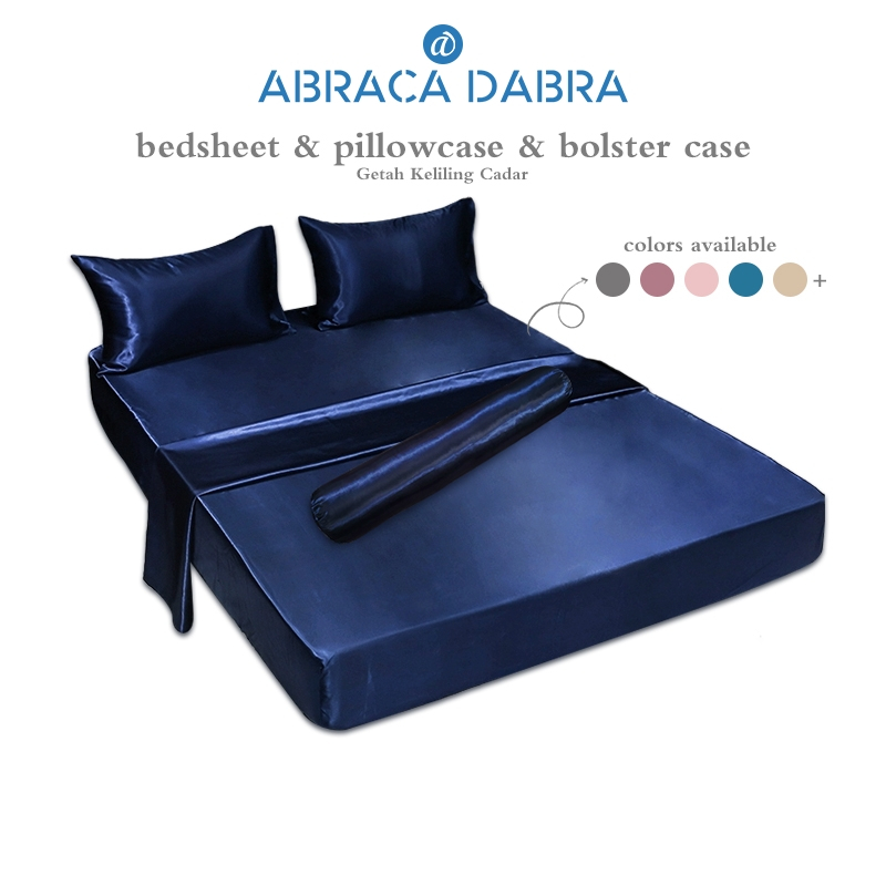 【Malaysia Ready Stock】Abraca Dabra Satin Soft Silk Solid Bedding Fitted Sheet Getah keliling bolster case 100% Quality Single /Full/Queen/King Size Cadar fitted sheet hari raya