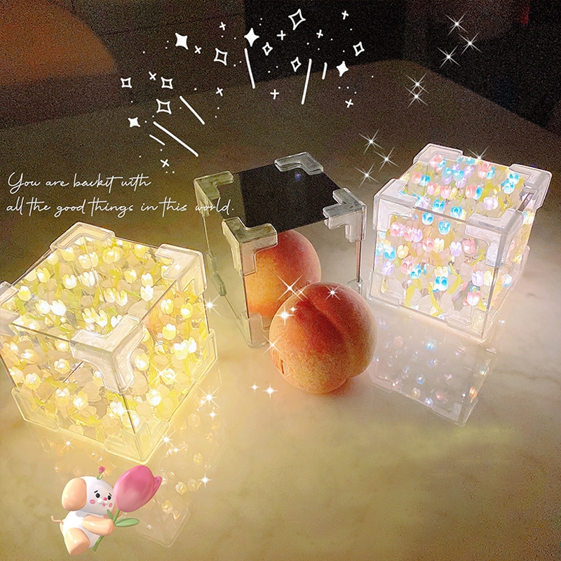 Led Lampu DIY Handmade Cloud Tulip Night Light Mirror Lamp Tulip Mirror Night Light 雲朵郁金香鏡子小夜燈