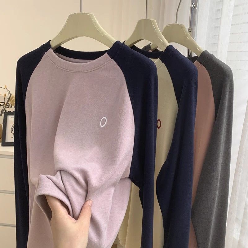 Long Sleeve T Shirt Women Color Matching All-Match Cover Belly Slimmer Look Baju