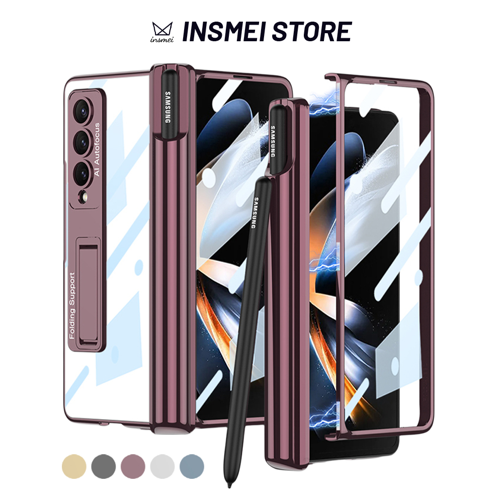 For Samsung Galaxy Z Fold 5 4 3 Case Magnetic Suction Phantom Transparente With Tempered Film Stand Full Protective For Fold5 Fold4 Fold3 Magnetic Cover