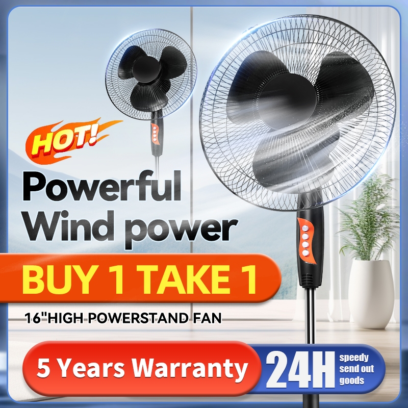 Electric fan. 16 inch vertical electric fan, three speed air volume adjustment, five leaf design, silent and energy-saving, wide-angle shaking head, buy one get one free