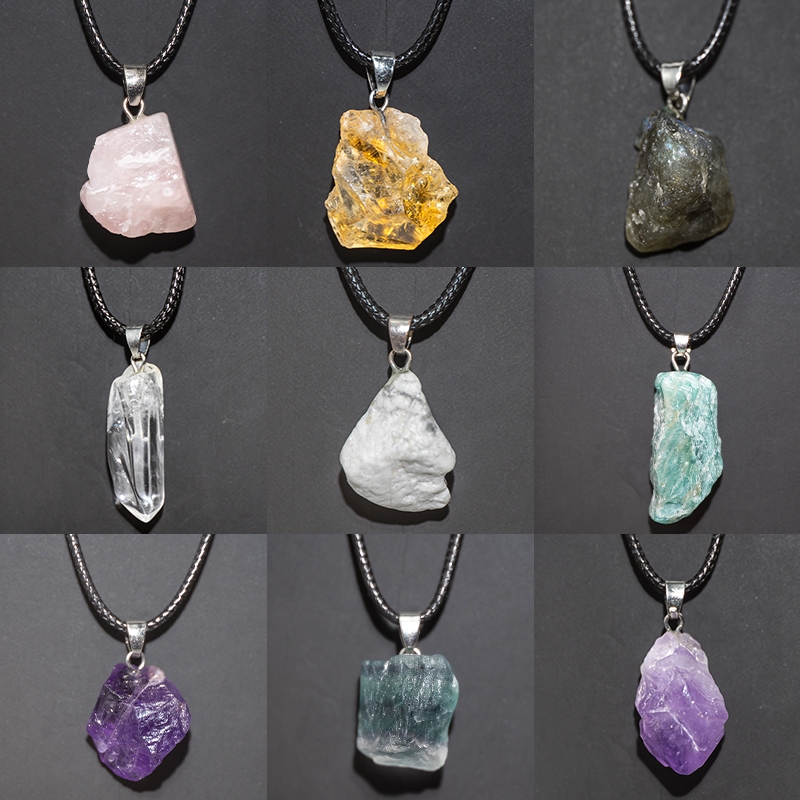 Natural Amethyst Rough Stone Necklace Lavender Crystal Pendant Irregular Crystal Women's Simple Sweet Healing Jewelry