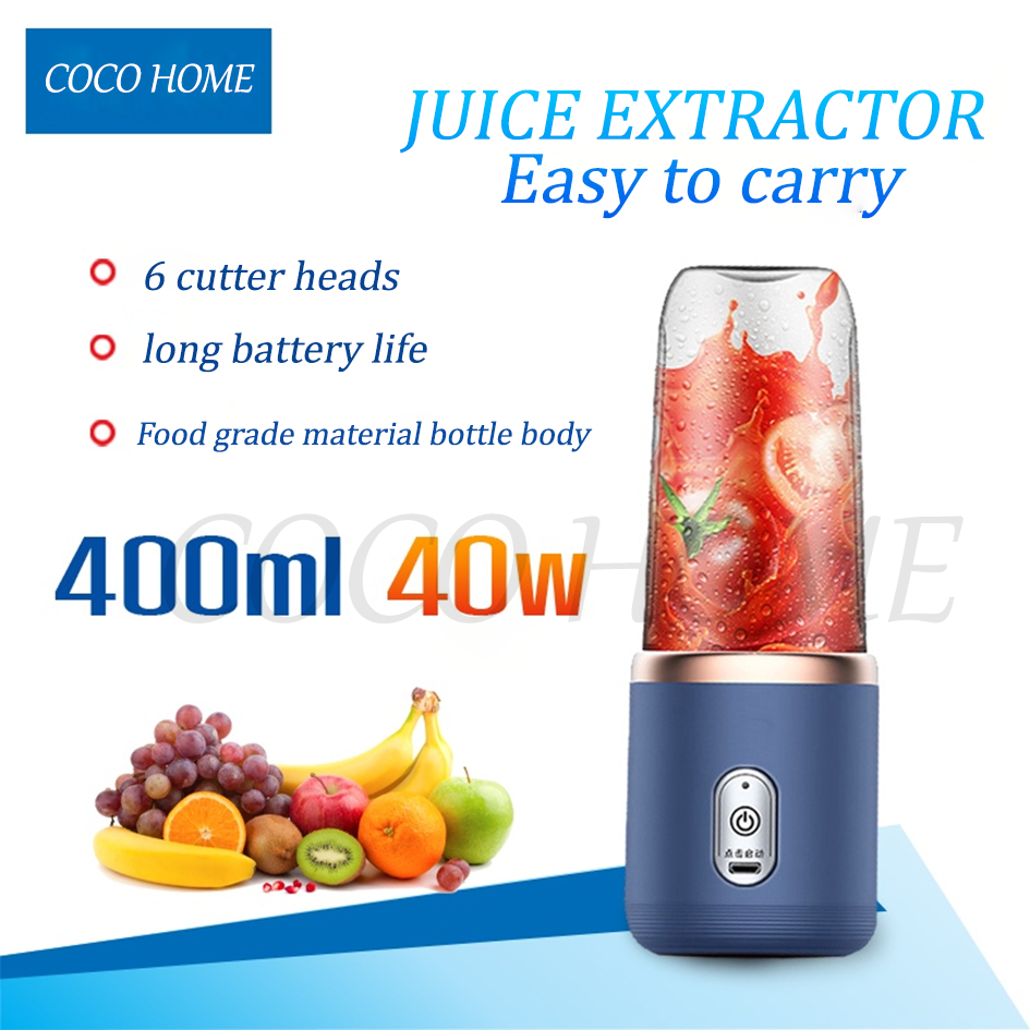 🐻𝑿𝑷𝑯🐻400ML Portable Juicer 6 Blades Blender Mixer Wireless USB Charging Fully Automatic Ice Crushing Household 榨汁机