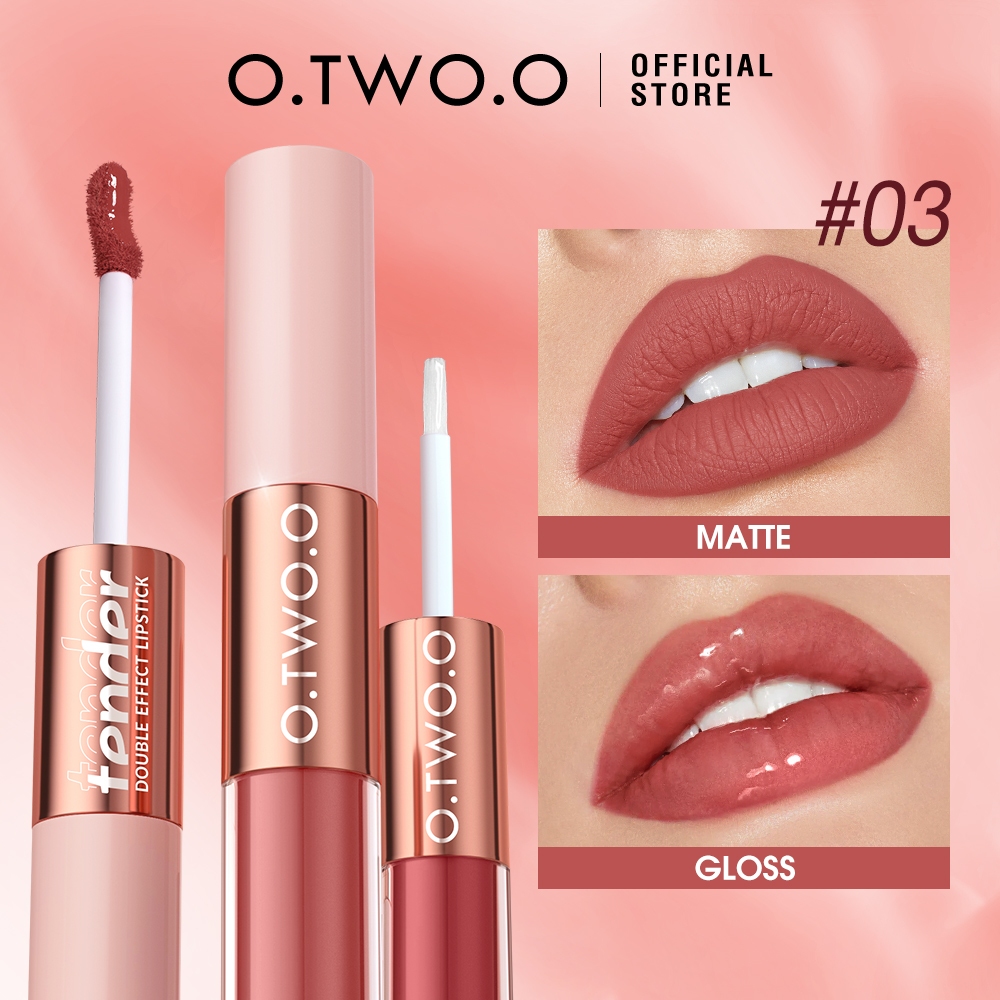 O.TWO.O Matte Lip Tint Duas Use Lip Gloss Double Effect Matte & Gloss Lipstick Long Lasting Non-stick cup Plump Shine Lip Makeup