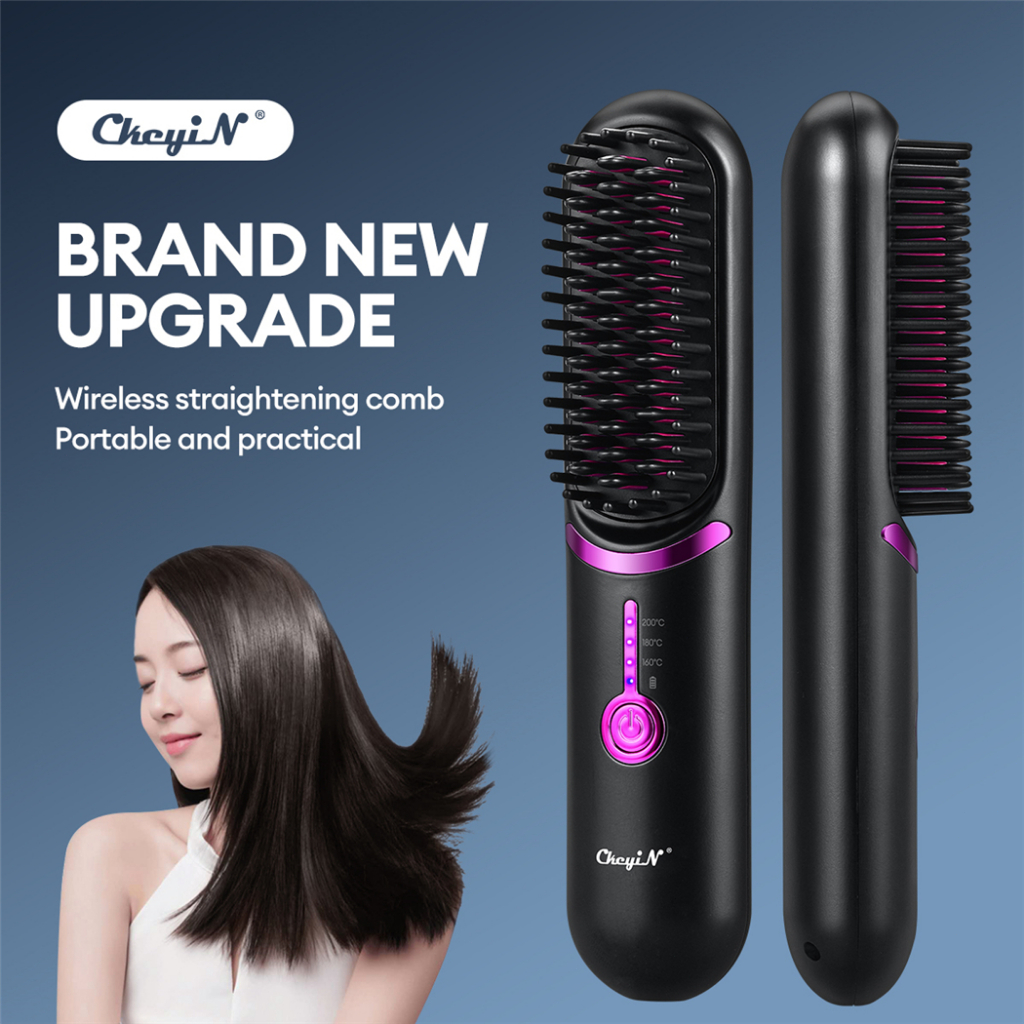 CkeyiN Portable  Hair Straightener Comb Wireless Ionic Hair Straightener Brush Comb USB Portable Hair Straightener Wireless Cordless Straightener HM002