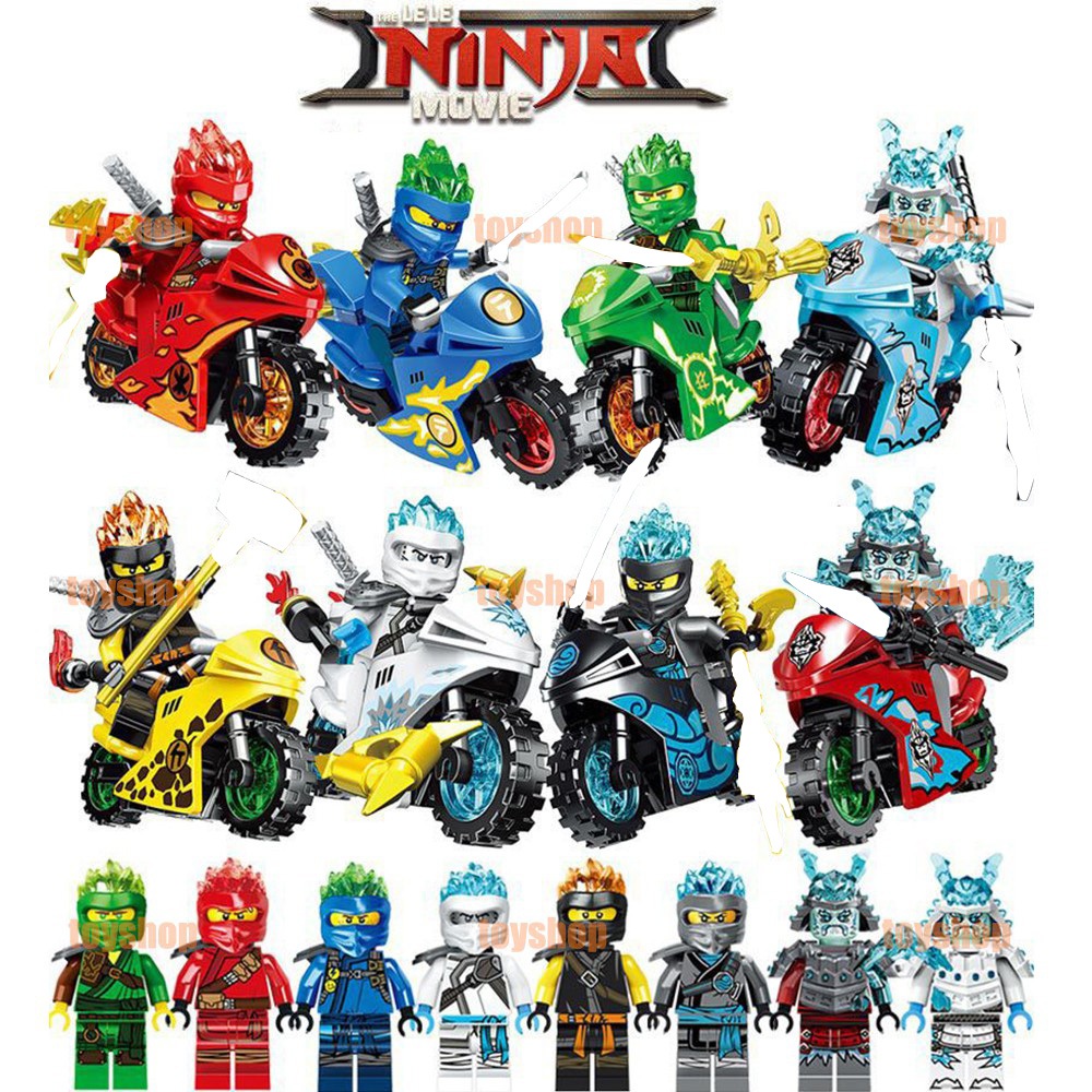 8Pcs Ninja Minifigures With motorcycle Building Blocks Toys Ninja Marvel Super hero Gift 61015