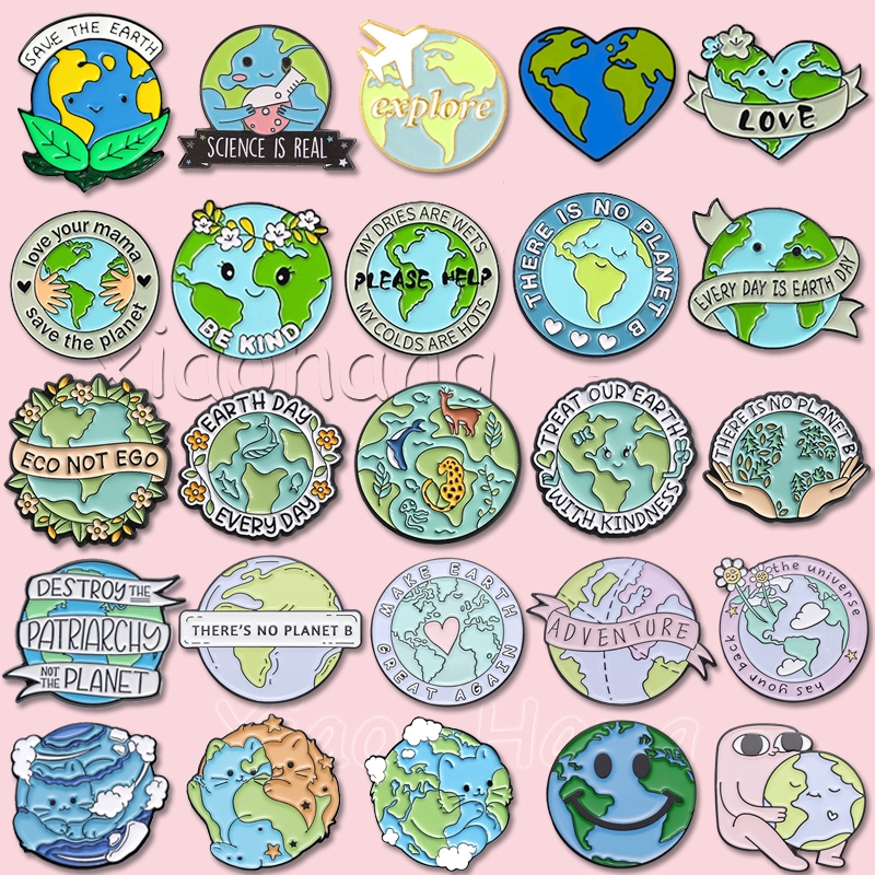 Green Earth Enamel Pins Eco-friendly Brooches Environmental Protection Brooch Earth Day Pin Lapel Badges Jewelry Gift for Friends