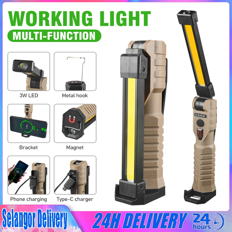 LED Portable Work Lamp Flashlight USB Rechargeable 7 Modes Working Light Inspection Light Magnetic Car Repair Lamp Emergency Flashlight Camping Lamp lampu kerja 工作灯