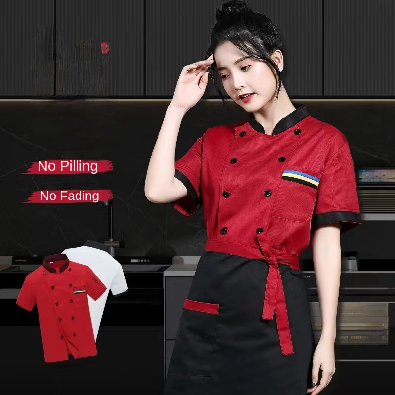 Ready Stock Chef uniform short-sleeved chef costume set for girl women chef uniform men's jacket Chef uniform set school uniform