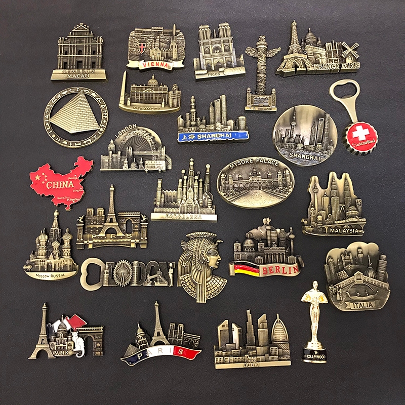 National Tourist Souvenir Vatican Dubai India Macao Egypt Italy Austria Shanghai Spain France Russia Metal Refrigerator Magnet