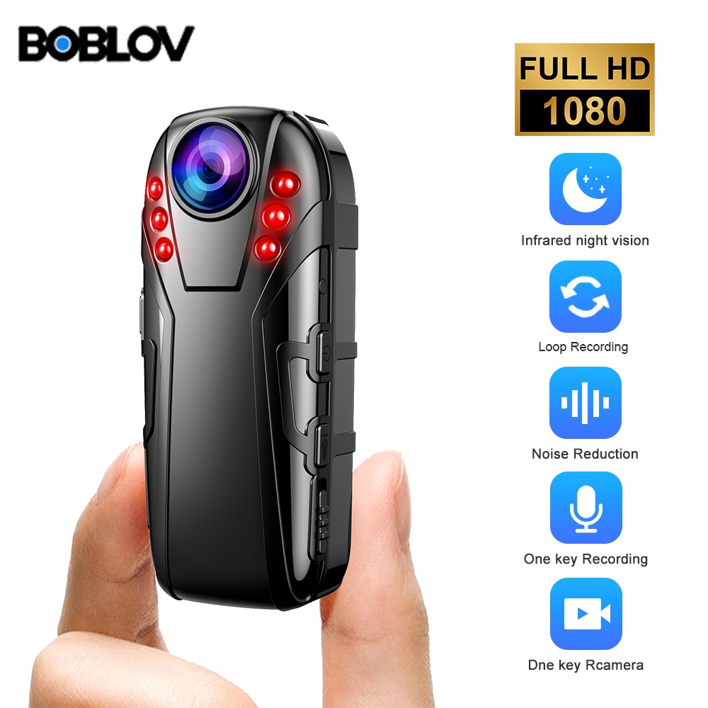 Boblov 1080P Full HD Mini Camera Infrared Night Vision Police Body Cam Mini cctv Camera Audio Recording Bike Motorcycle Dashcam Camcorder with 125 Degrees Wide Angle