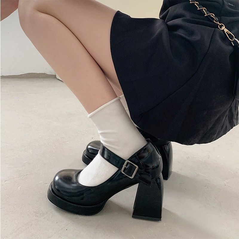 Chunky Heels Mary Jane Shoes Women Thick Heel Vintage Round Toe jk Leather Patent Waterproof Platform High Heels玛丽珍高跟鞋防水台厚底增高漆皮小皮鞋