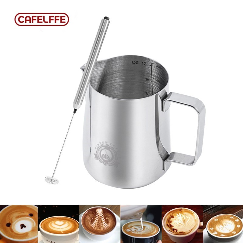 Cafelffe  Electric Milk Frother And 350ml Stainless Steel Frothing Coffee Pitcher Suit