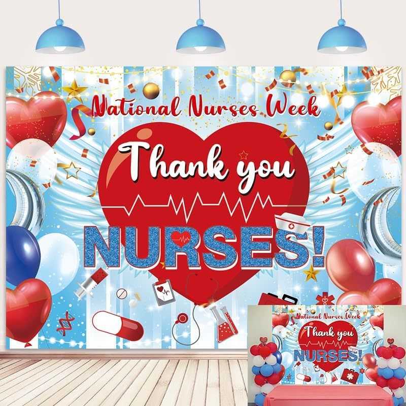 Thank You Nurses Backdrop National Nurses Week Banner Nursing Graduation Photography Background Class of 2024 RN Medical School Graduate Party Decoration Photo Props