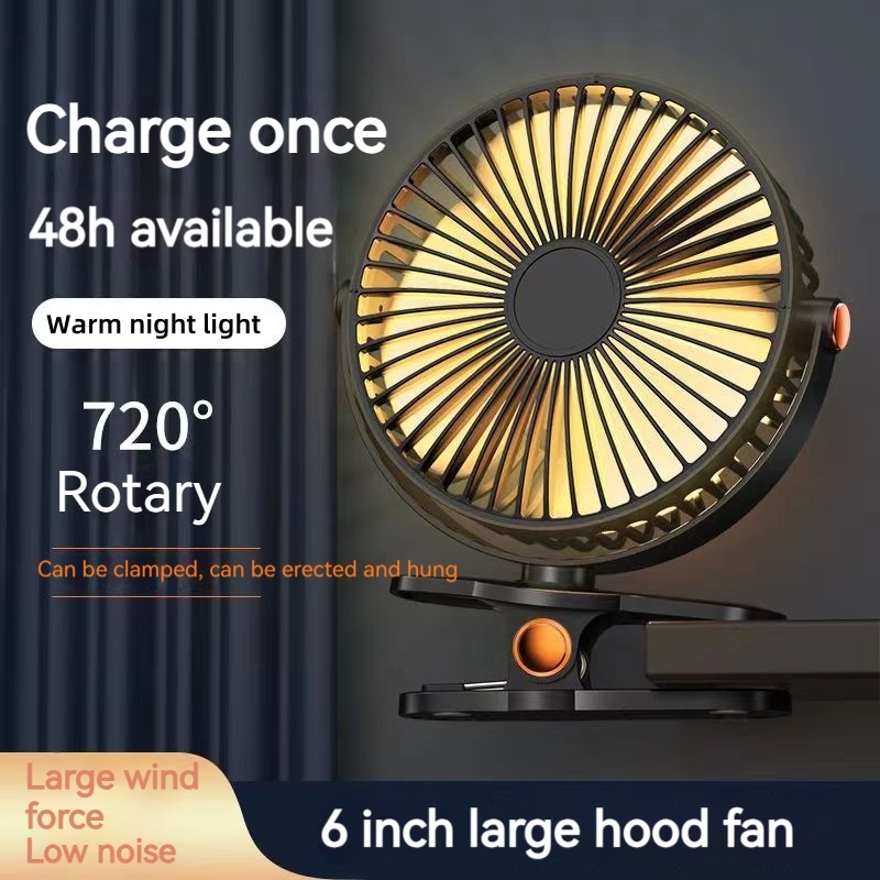 20000mAh Clip Fan 6 inches USB Rechargeable Strong Wind Mini Fan For Baby Stroller Fan Table Fan LED light fan 夹子风扇