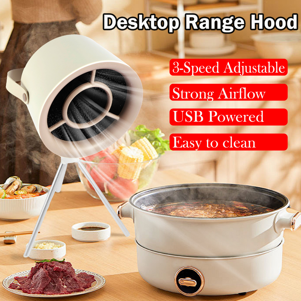 Portable Range Hood 9W Desktop Range Hood 3 Speed Adjustable Kitchen Exhaust Fan Mini Extractor Hood with Strong Suction Vertical Rotating Mini Cooker Hood with SHOPSBC4503