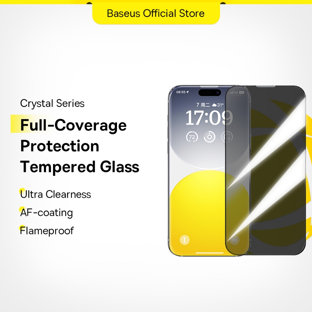 Baseus Crystal Series Full-Coverage Privacy Protection Tempered Glass Screen Protector 360° Privacy Protection With Built-in Dust Filter For iP 15 Pro Max Series