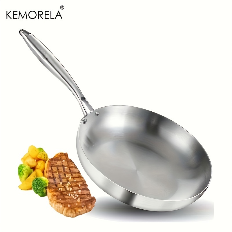 KEMORELA 1pc, 304 Stainless Steel Non-Stick Skillet, Egg Fry Pan, Sandwich Pan, Wok Pan,For Gas Stove Top And Induction Cooker, Kitchen Utensils,forKitchen Restaurant