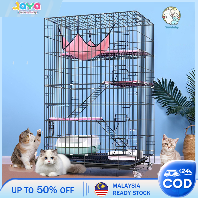 【Ready Stock】Cat Cage 4 Layer Pet Cage Foldable Sturdy Pet Furniture Cat Cages with Wheels