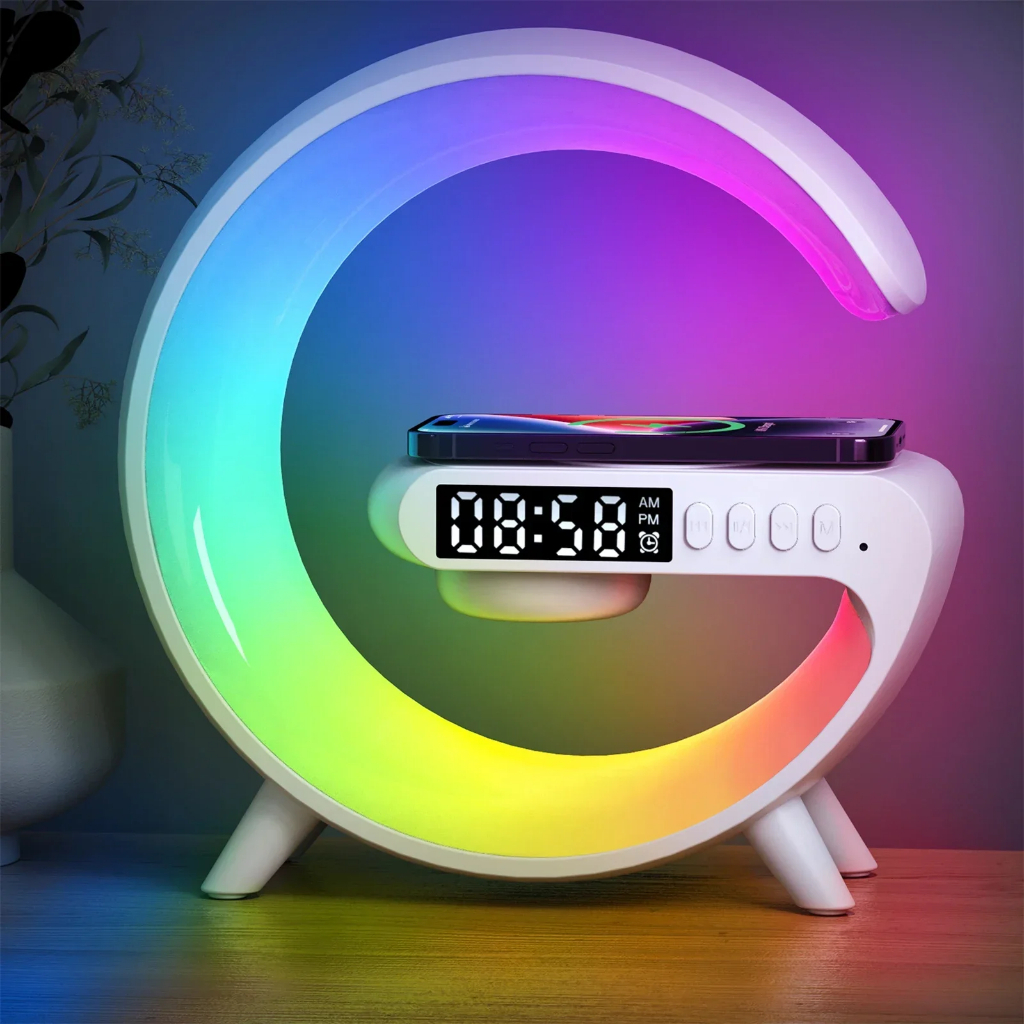 【Fast delivery】RGB 15W LED Atmosphere Light Wireless Charger Bluetooth Speaker Table Lamp Over 10 Modes Light Color