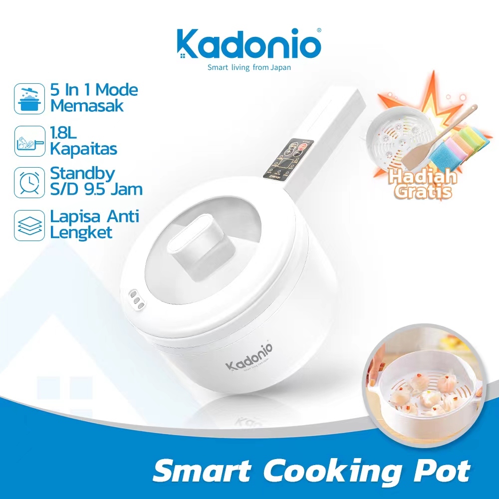 【FREE GIFT】KADONIO 電煮鍋 Multifunction Electric Smart Cooking Pot Multi Cooker with Steamer Rice Cooker Non Stick Pan for Home Office Students(1.8L) EP01