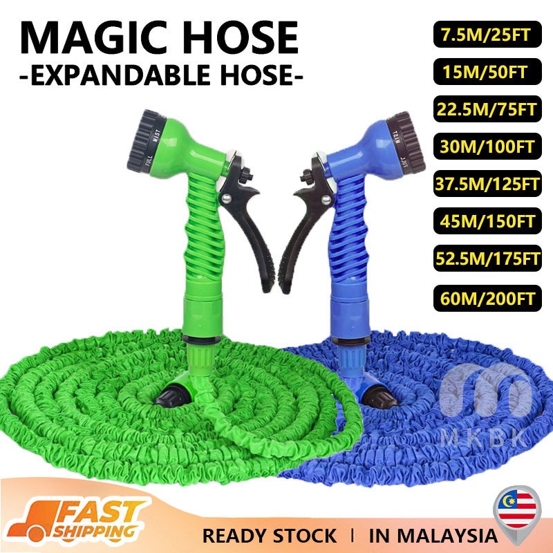 MKBK【High Quality】Multifunction Expandable Magic Hose Home Garden Water Hose Hos Magik 高压洗车水枪 Hose Getah Paip Magik Fleksibel Adjustable Magic Hose Expandable Garden 水管