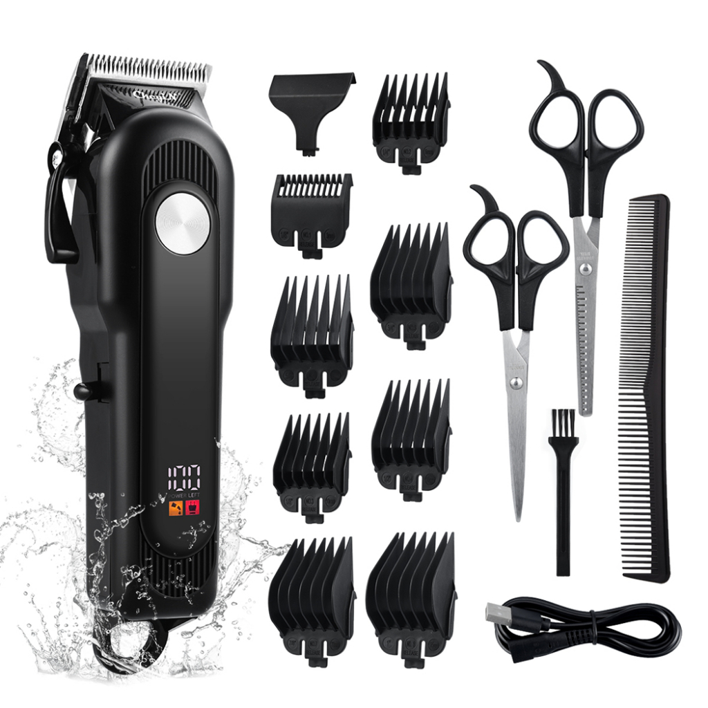 CkeyiN Hair Clipper Rechargeable IPX7 Waterproof USB Electric Hair Trimmer Strong Power Barber Shaver Low Noise LED Display Hair Cutting Mesin Rambut for Men RD002